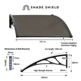SHADE SHIELD 1x1m Exterior Awning, Black DIY External UV Rain Protection Grey Tinted Polycarbonate Canopy Cover