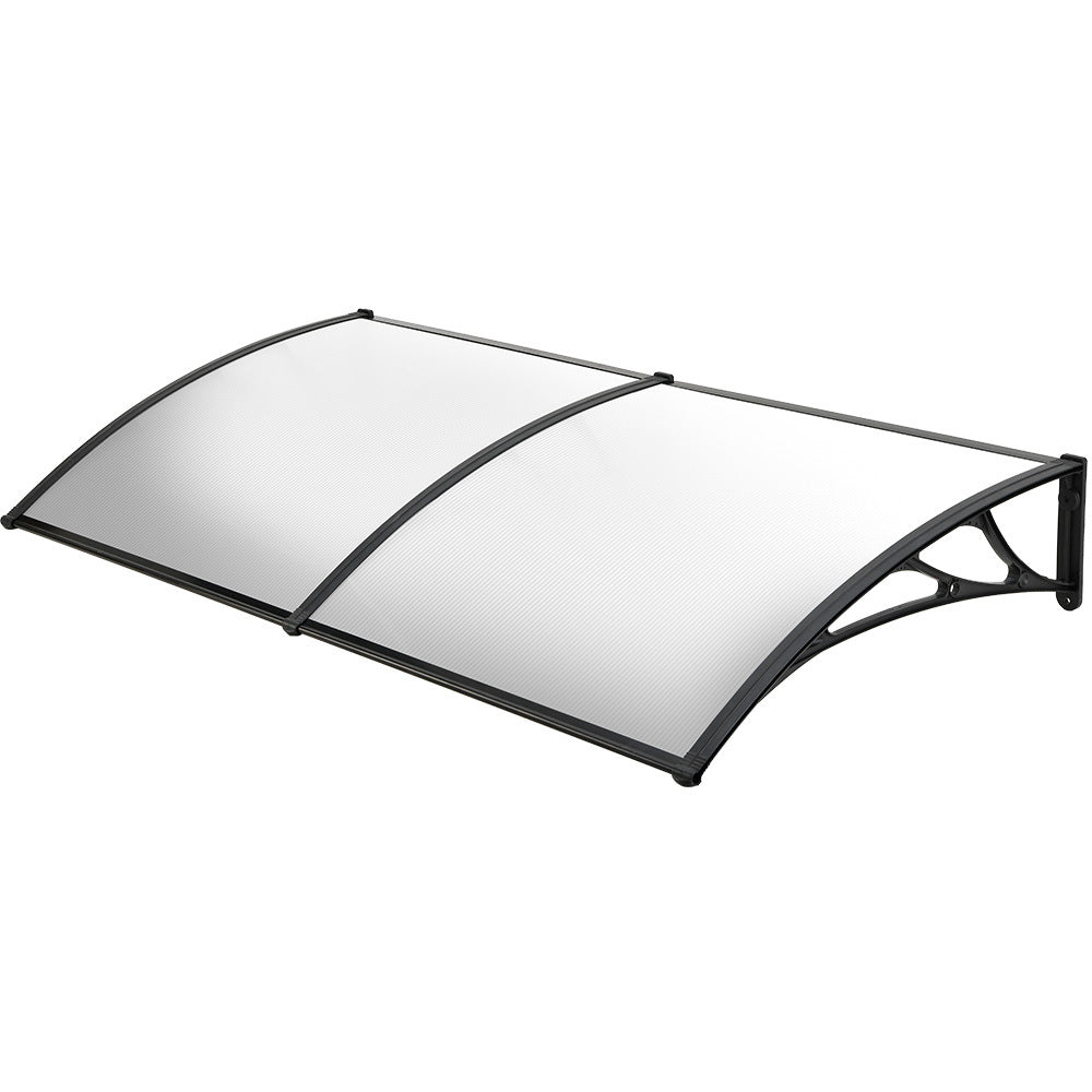 SHADE SHIELD 2x1m Exterior Awning, Black DIY External UV Rain Protection Clear Polycarbonate Canopy Cover