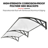 SHADE SHIELD 2x1m Exterior Awning, Black DIY External UV Rain Protection Clear Polycarbonate Canopy Cover - Side View