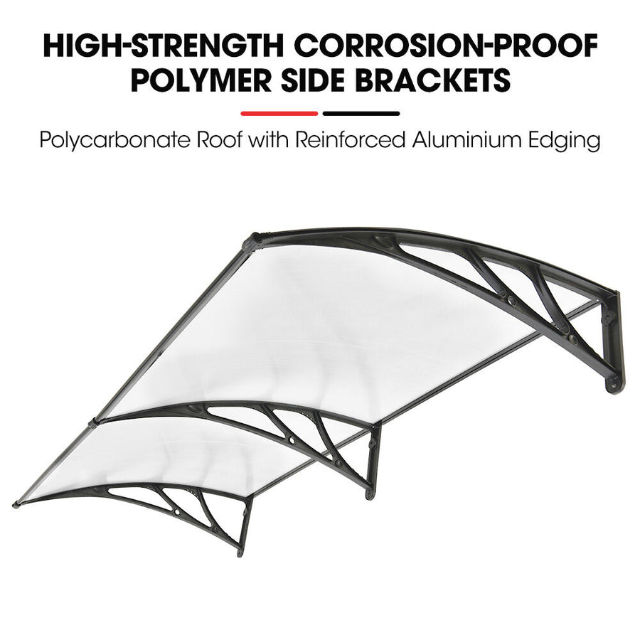 SHADE SHIELD 2x1m Exterior Awning, Black DIY External UV Rain Protection Clear Polycarbonate Canopy Cover