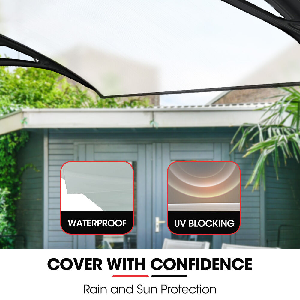 SHADE SHIELD 2x1m Exterior Awning, Black DIY External UV Rain Protection Clear Polycarbonate Canopy Cover