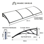 SHADE SHIELD 3x1m Exterior Awning, Black DIY External UV Rain Protection Clear Polycarbonate Canopy Cover