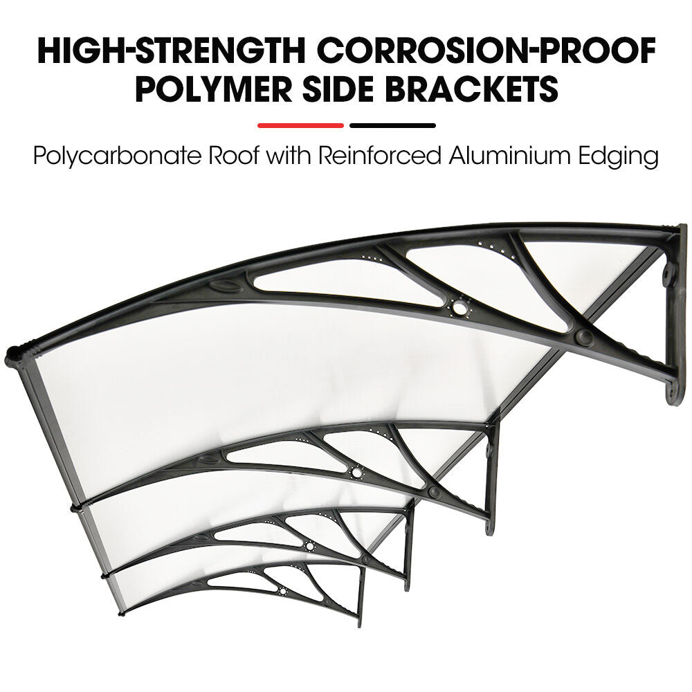 SHADE SHIELD 3x1m Exterior Awning, Black DIY External UV Rain Protection Clear Polycarbonate Canopy Cover