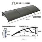 SHADE SHIELD 3x1m Exterior Awning, Black DIY External UV Rain Protection Grey Tinted Polycarbonate Canopy Cover