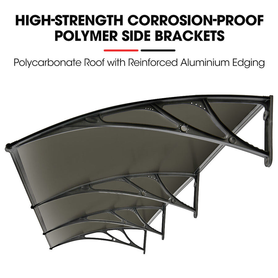 SHADE SHIELD 3x1m Exterior Awning, Black DIY External UV Rain Protection Grey Tinted Polycarbonate Canopy Cover