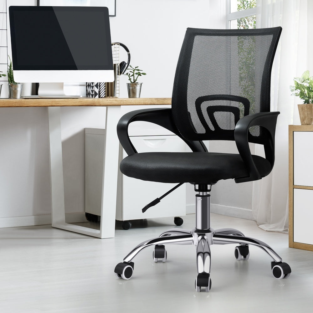 Oikiture Office Chair with Casters Swivel Armrests Black