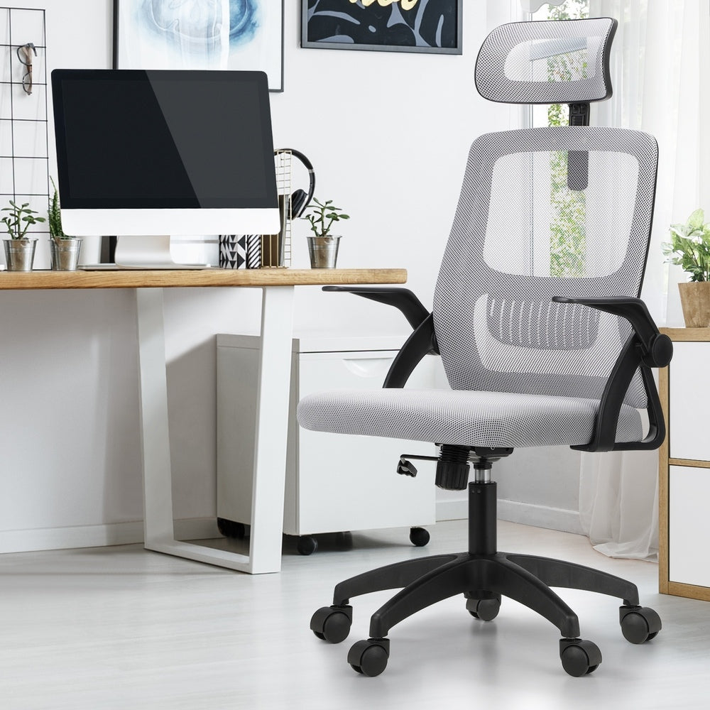 Oikiture Mesh Office Chair Fabric Seat Black&Grey