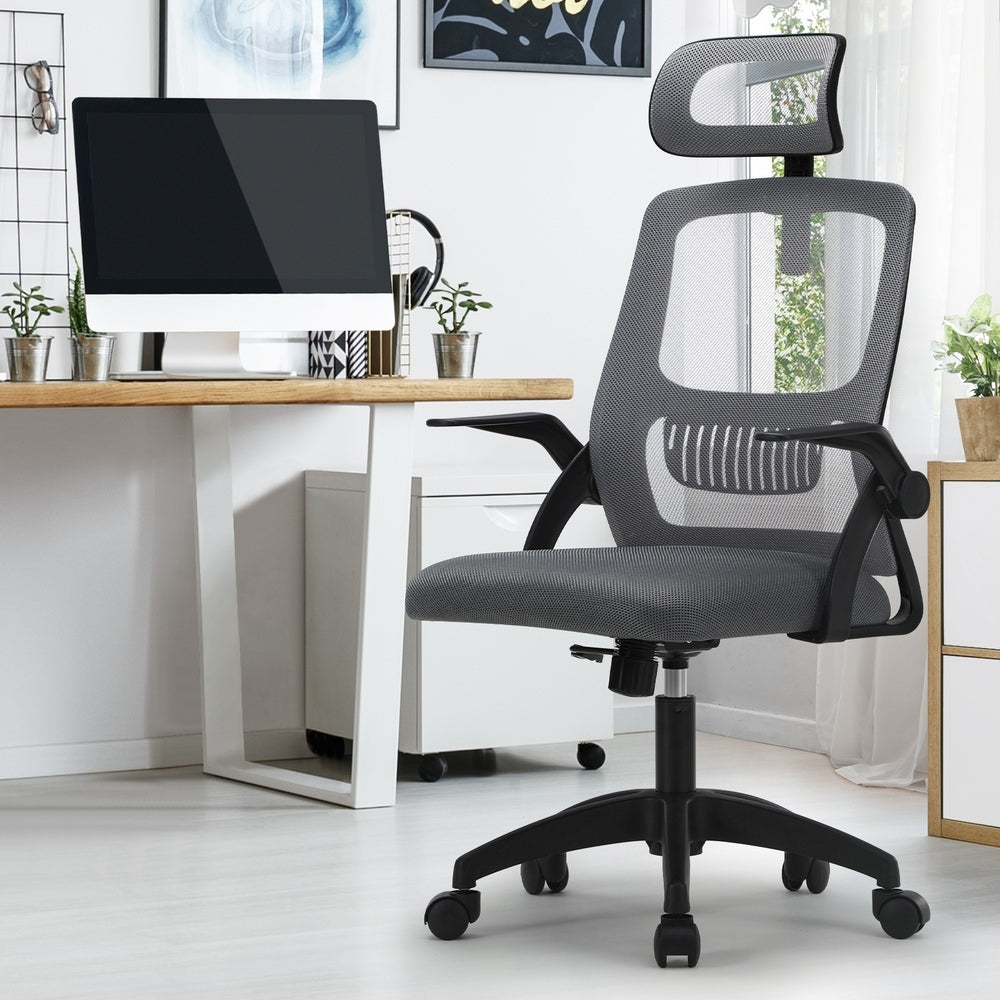 Oikiture Ergonomic Office Chair Back Support Dark Grey&Black
