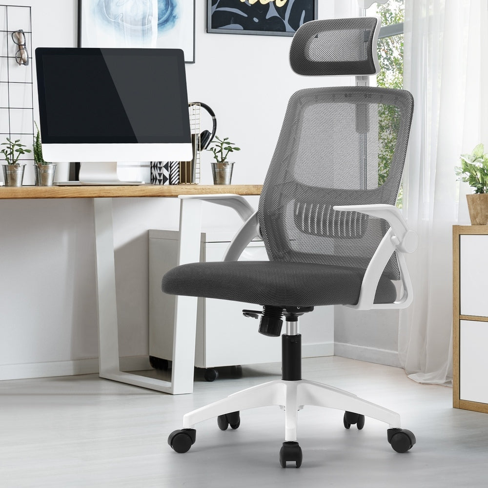 Oikiture Ergonomic Office Chair Back Support Dark Grey&White