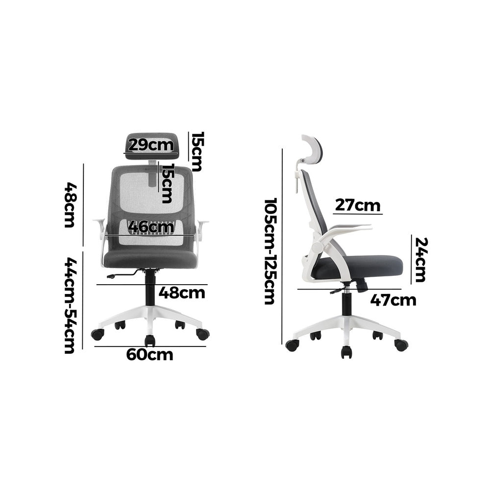 Oikiture Ergonomic Office Chair Back Support Dark Grey&White