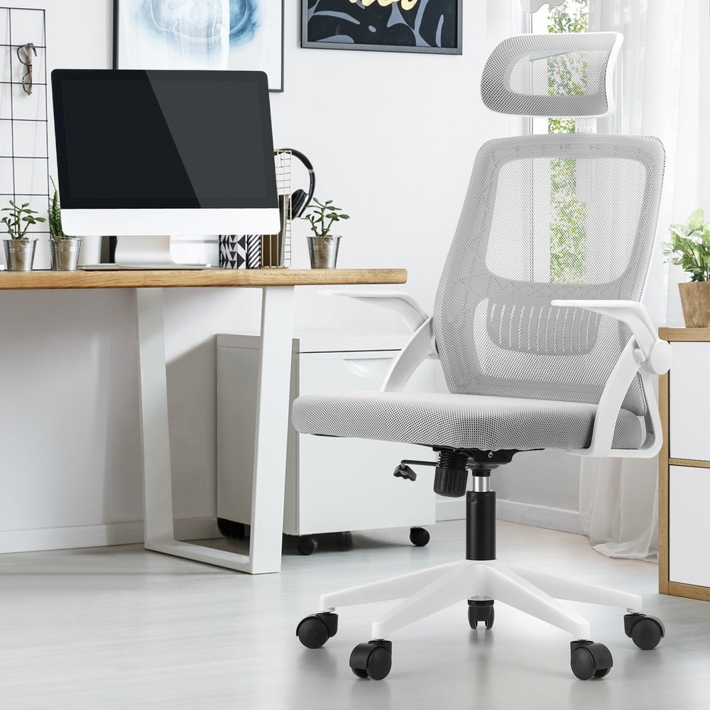Oikiture Mesh Office Chair Fabric Seat White