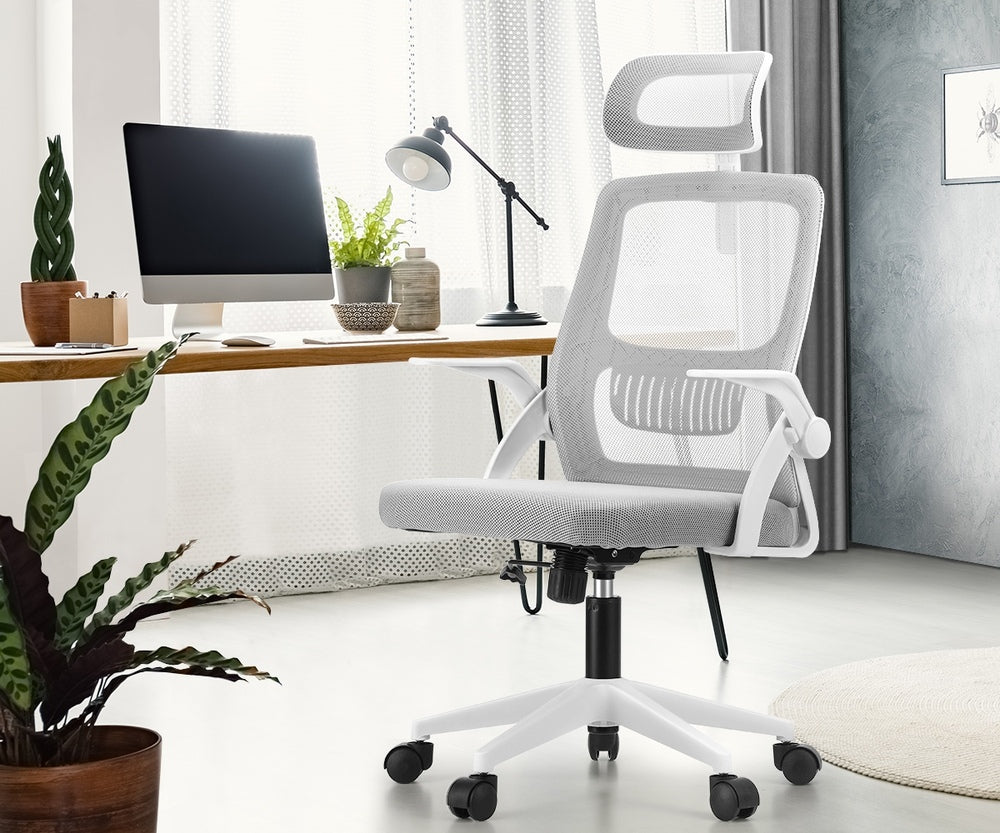 Oikiture Mesh Office Chair Fabric Seat White