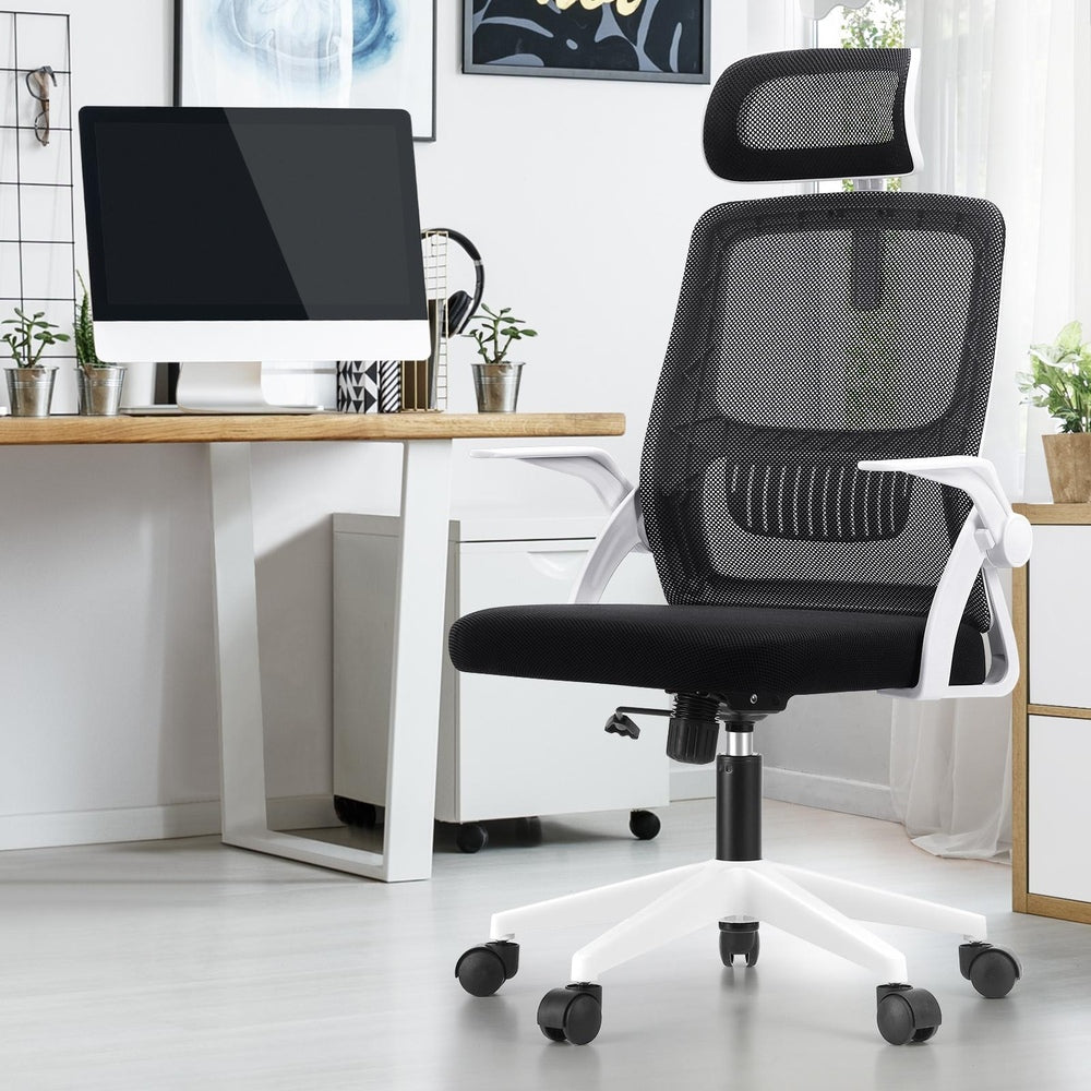 Oikiture Mesh Office Chair Fabric Seat Black&White