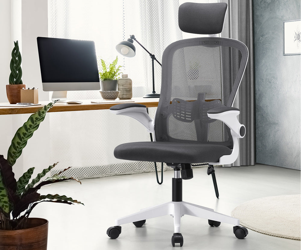 Oikiture Mesh Office Chair Executive Seat Racing Tilt DGY&WH