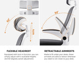 Oikiture Mesh Office Chair Executive Seat Racing Tilt DGY&WH