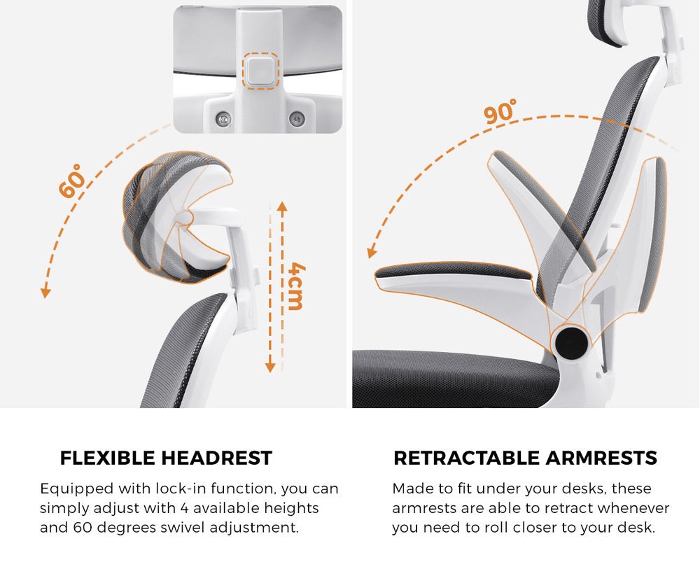 Oikiture Mesh Office Chair Executive Seat Racing Tilt DGY&WH