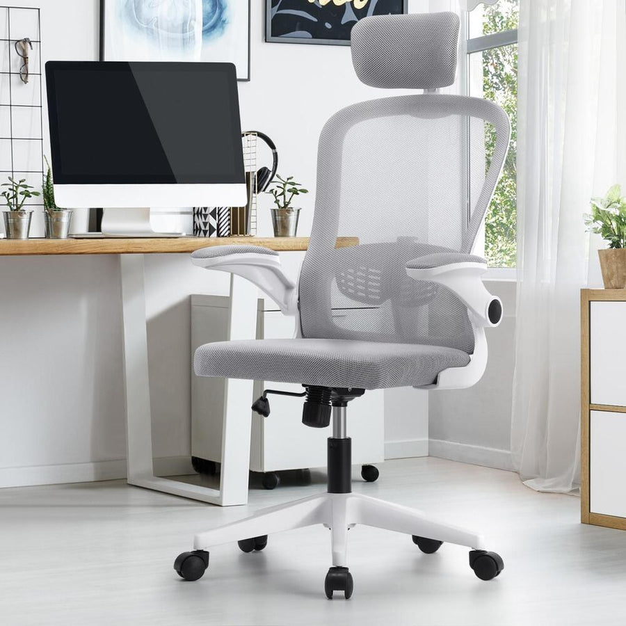 Oikiture Office Chair with Mesh Fabric Seat White, image 4