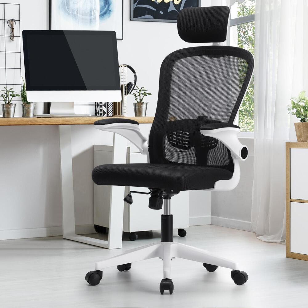 Oikiture Mesh Office Chair Fabric Seat White&Black