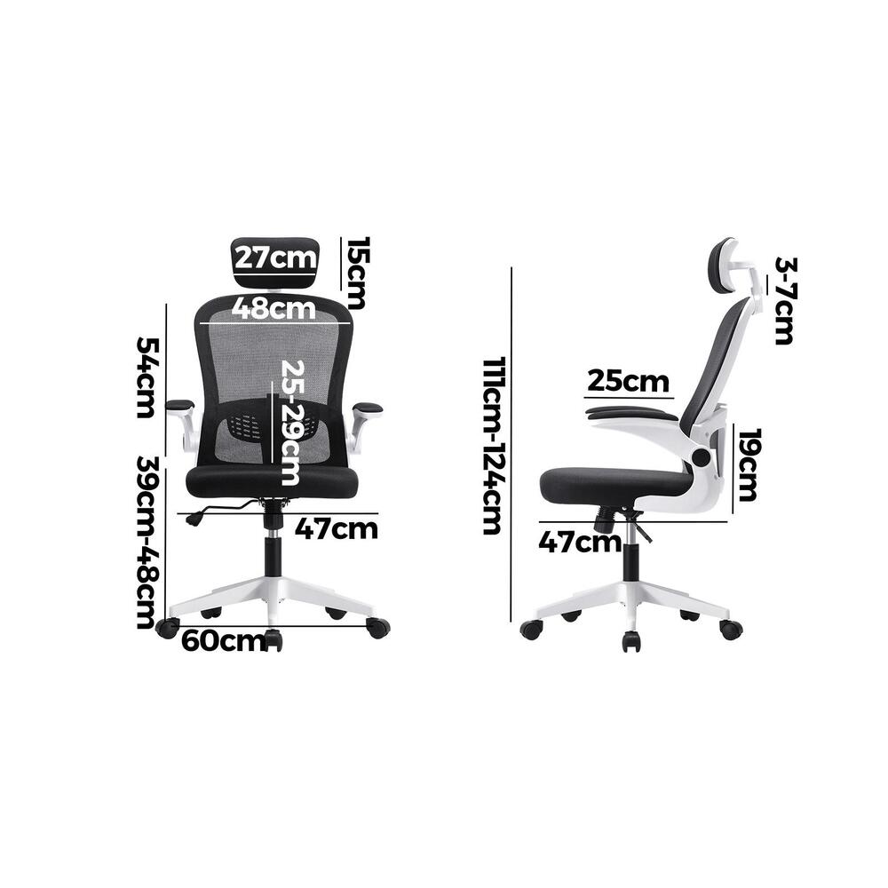 Oikiture Mesh Office Chair Fabric Seat White&Black