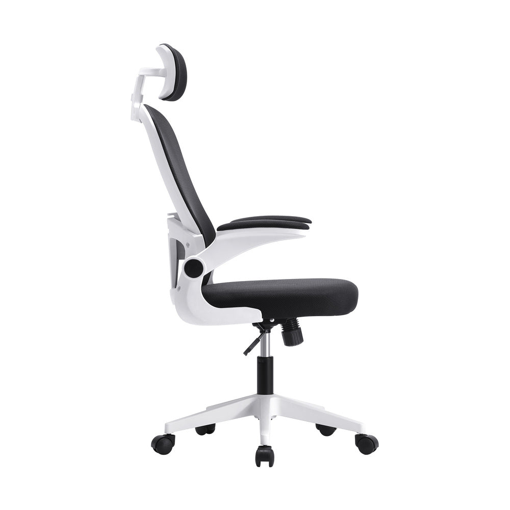 Oikiture Mesh Office Chair Fabric Seat White&Black