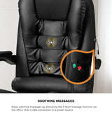 Oikiture Massage Office Chair Racing Chairs PU Leather Black - Close-Up Angle