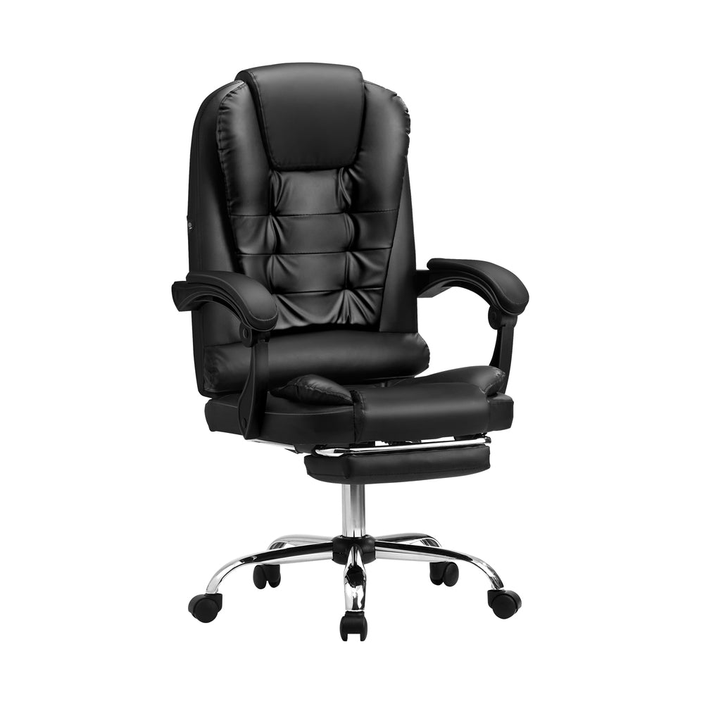 Oikiture Massage Office Chair PU Leather with Footrest Black