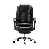 Oikiture Massage Office Chair PU Leather with Footrest Black - Close-Up Angle