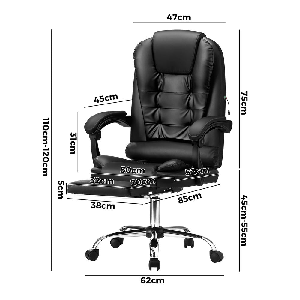 Oikiture Massage Office Chair PU Leather with Footrest Black