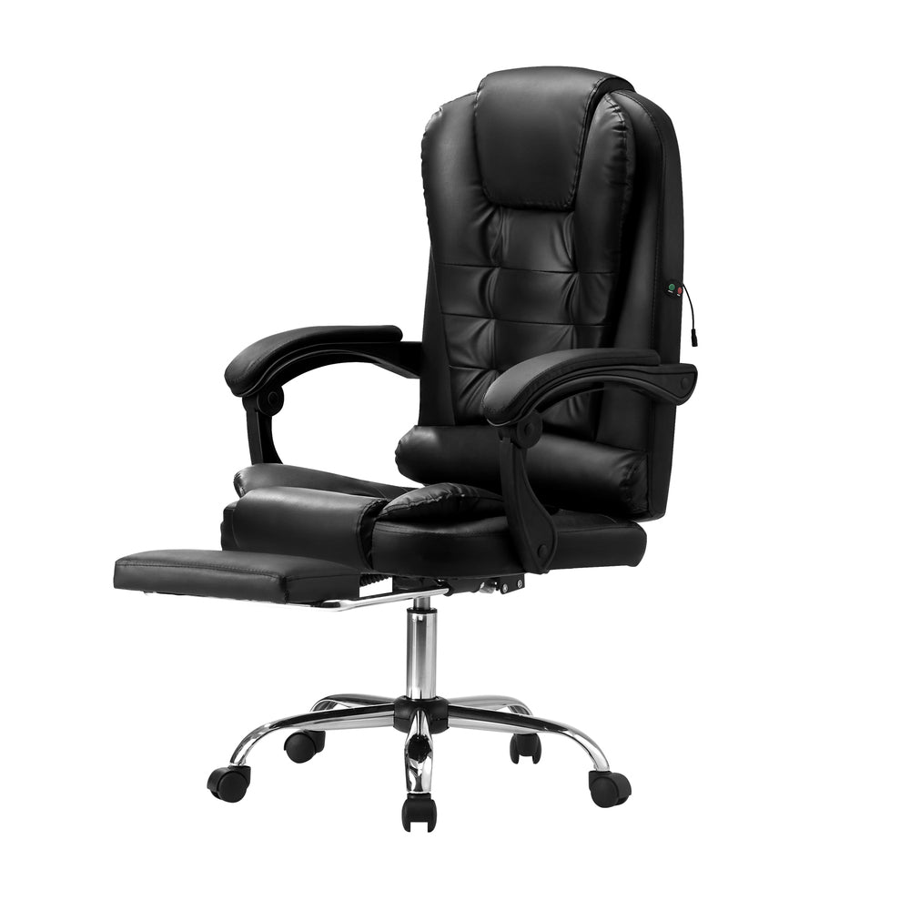 Oikiture Massage Office Chair PU Leather with Footrest Black