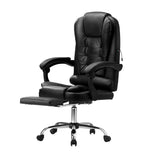 Oikiture Massage Office Chair PU Leather with Footrest Black - Side View