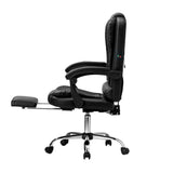 Oikiture Massage Office Chair PU Leather with Footrest Black - Rear View