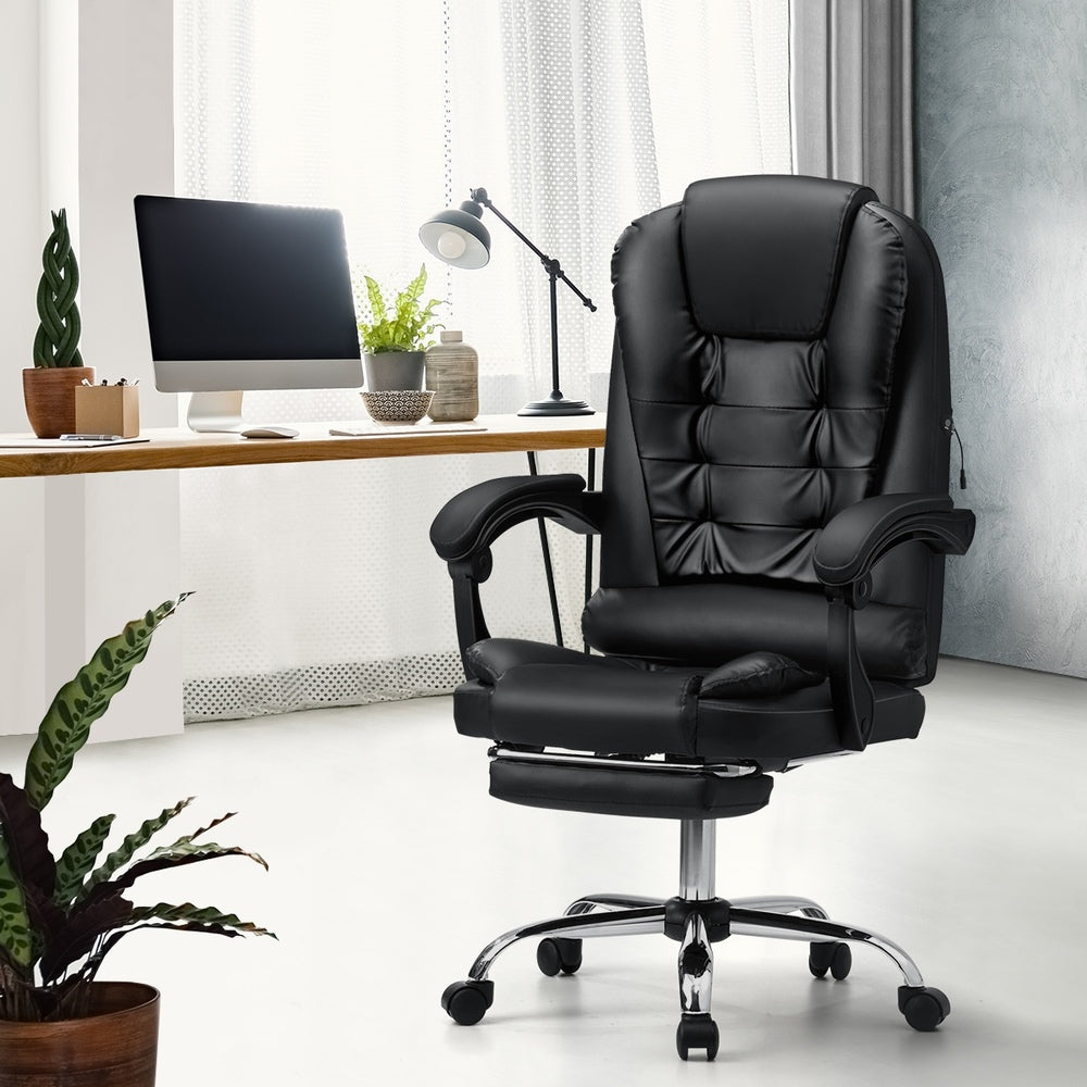 Oikiture Massage Office Chair PU Leather with Footrest Black