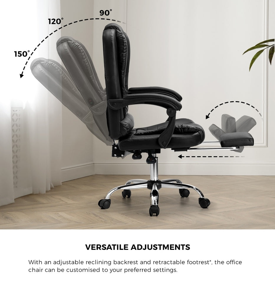 Oikiture Massage Office Chair PU Leather with Footrest Black