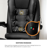 Oikiture Massage Office Chair PU Leather with Footrest Black - Front View