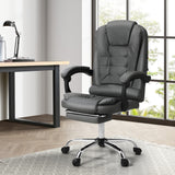 Oikiture Massage Office Chair PU Leather with Footrest Grey - Close-Up Angle