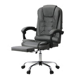 Oikiture Massage Office Chair PU Leather with Footrest Grey