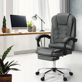 Oikiture Massage Office Chair PU Leather with Footrest Grey - Rear View