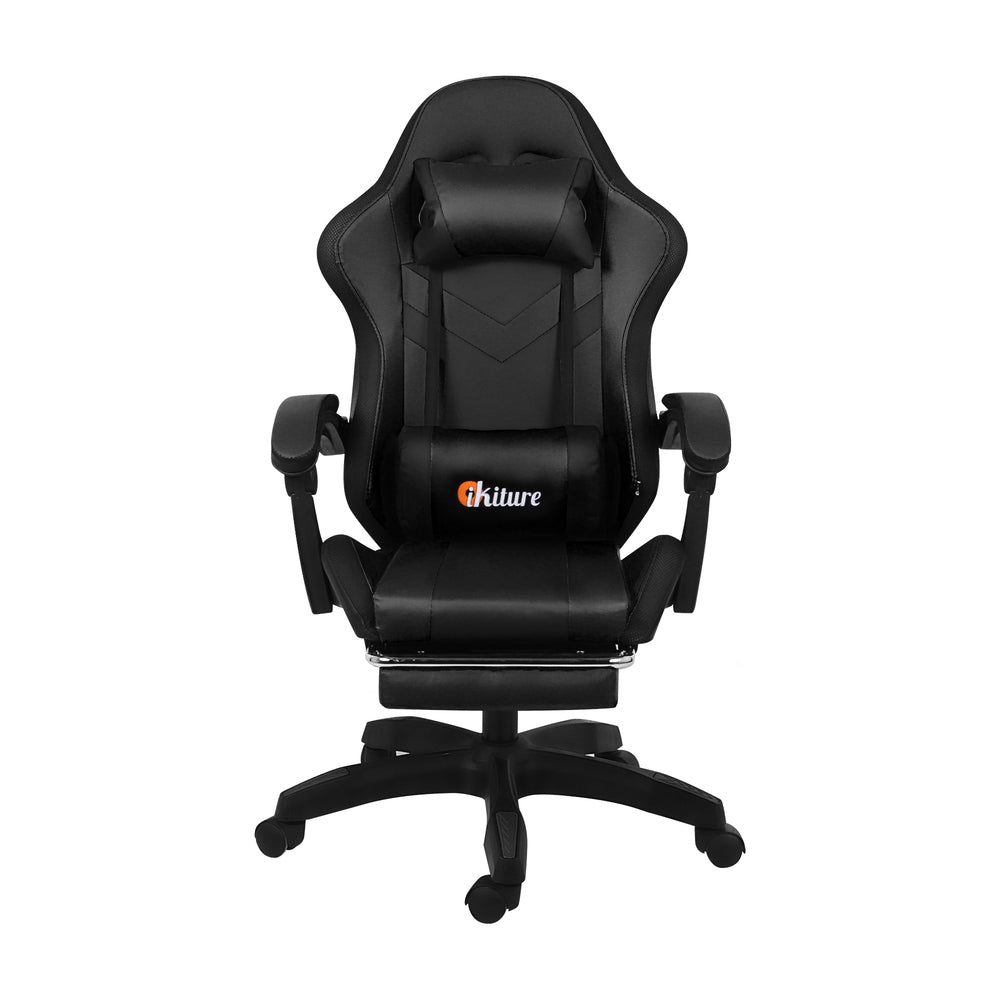 Oikiture Racing Gaming Chair 7 RGB LED 8 Points Massage Black