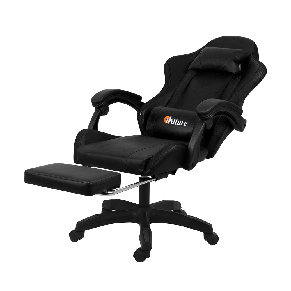 Oikiture Racing Gaming Chair 7 RGB LED 8 Points Massage Black