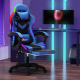 Oikiture Racing Gaming Chair 7 RGB LED 8 Points Massage Black&Blue