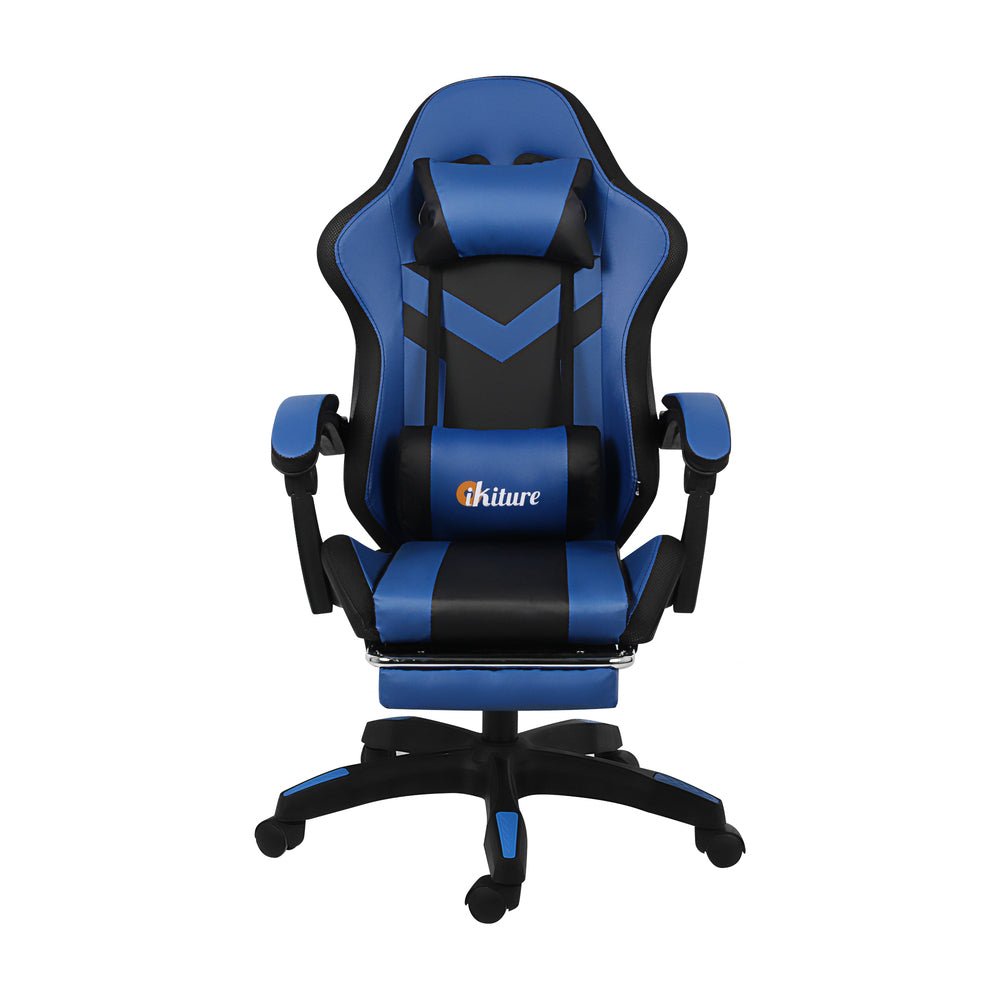 Oikiture Racing Gaming Chair 7 RGB LED 8 Points Massage Black&Blue