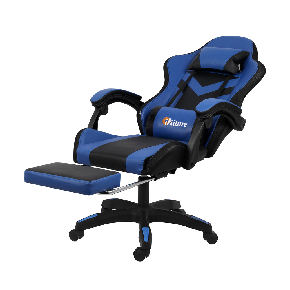 Oikiture Racing Gaming Chair 7 RGB LED 8 Points Massage Black&Blue