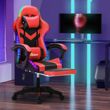 Oikiture Racing Gaming Chair 7 RGB LED 8 Points Massage Black&Red - Top-Down View