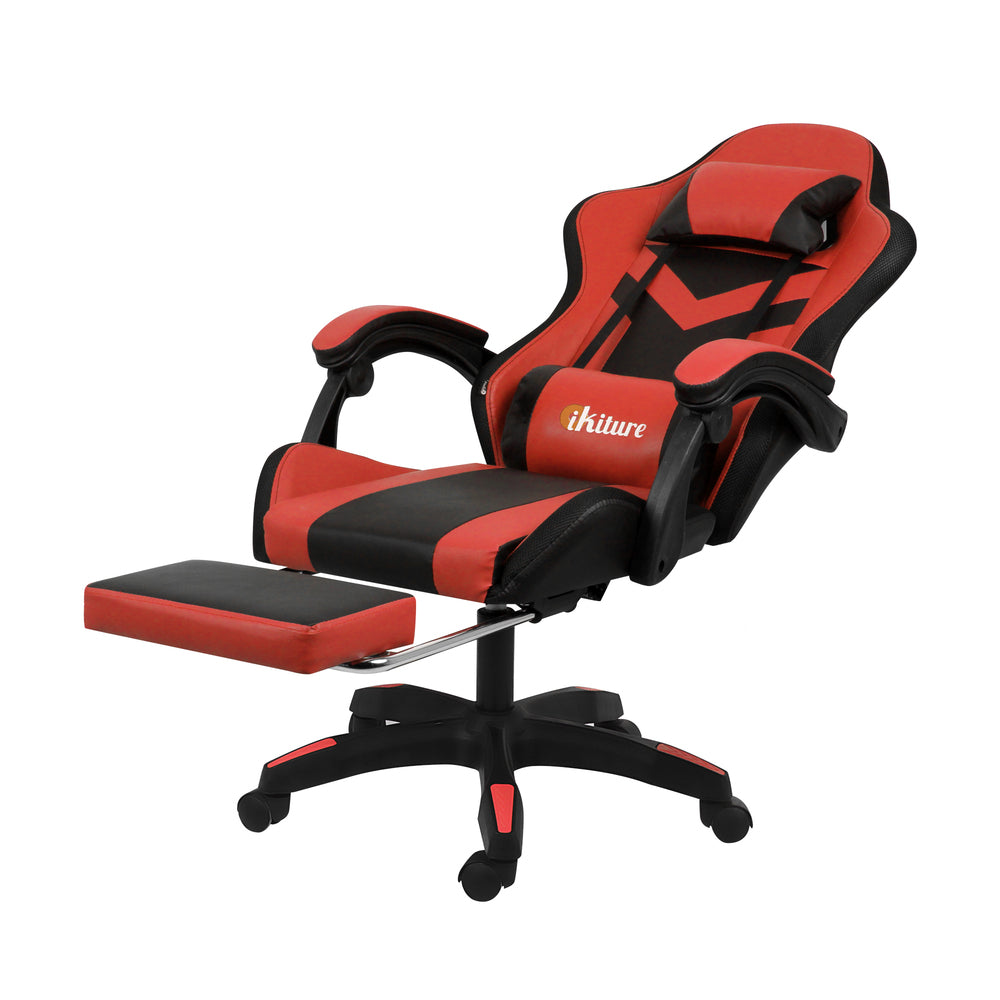 Oikiture Racing Gaming Chair 7 RGB LED 8 Points Massage Black&Red