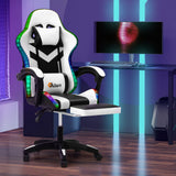 Oikiture Racing Gaming Chair 7 RGB LED 8 Points Massage Black&White