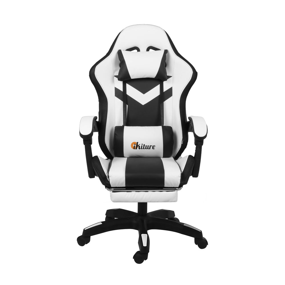 Oikiture Racing Gaming Chair 7 RGB LED 8 Points Massage Black&White