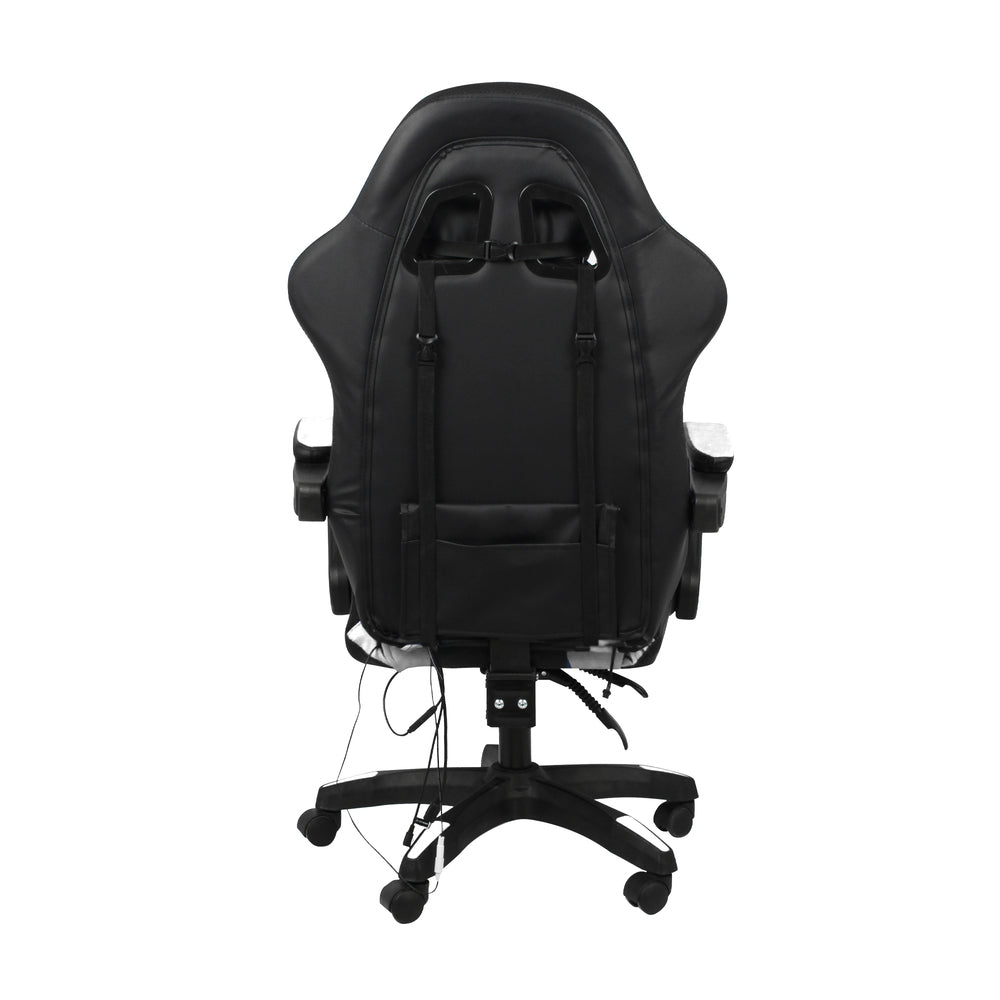 Oikiture Racing Gaming Chair 7 RGB LED 8 Points Massage Black&White