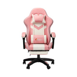 Oikiture Racing Gaming Chair 7 RGB LED 8 Points Massage Pink&White