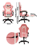 Oikiture Racing Gaming Chair 7 RGB LED 8 Points Massage Pink&White