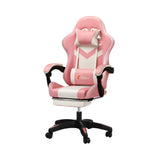 Oikiture Racing Gaming Chair 7 RGB LED 8 Points Massage Pink&White